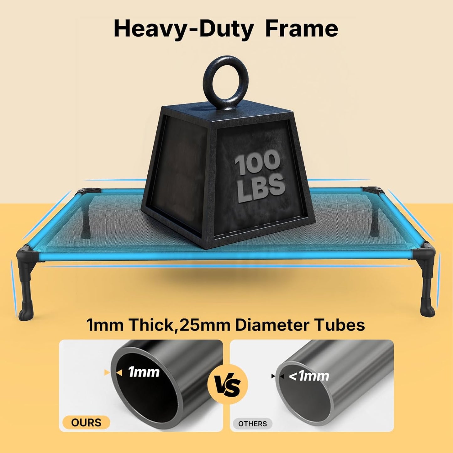 Veehoo Outdoor Elevated Dog Cot Bed, Cooling Raised Pet Bed for Large Dogs, Washable Breathable Mesh Hammock Bed with No-Slip Feet, Indestructible Ground Off Training Platform Cot-42"x30" Beige Coffee