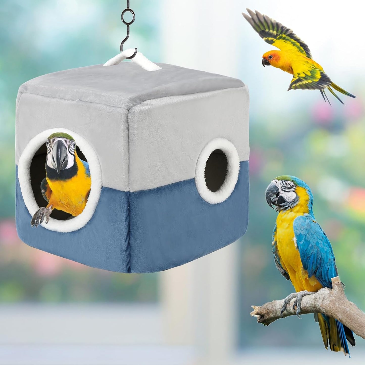 Large Size Parrot Nest House Bed, Winter Warm Bird Snuggle Hut Comfortable Hanging Birds House Cage Hideaway Cave Bed for Large Birds Amazon Parrots African Grey Cockatoos Macaws