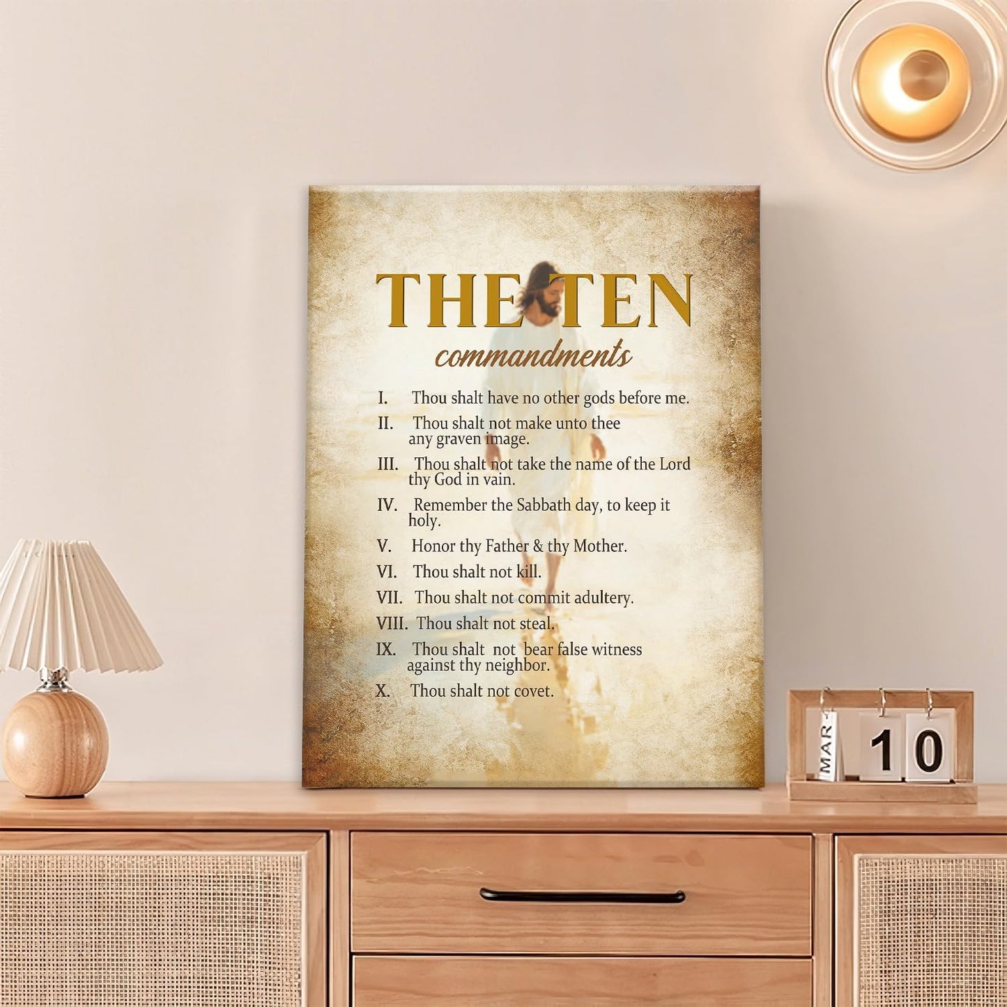 The Ten Commandments Christian Pictures Wall Art, Bible Verse Jesus Bathroom Wall Decor Religion Scripture Framed Painting Religious Canvas Artwork for Church Bedroom Living Room 20"L x 16"W
