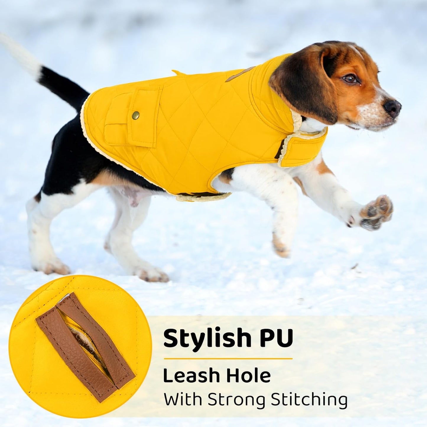 Queenmore Dog Winter Coat Warm Puffer Jacket Waterproof Plush Lining Thermal Cold Weather Vest for Small Medium Large Dogs, Windproof Easy On Pet Jacket Yellow XS