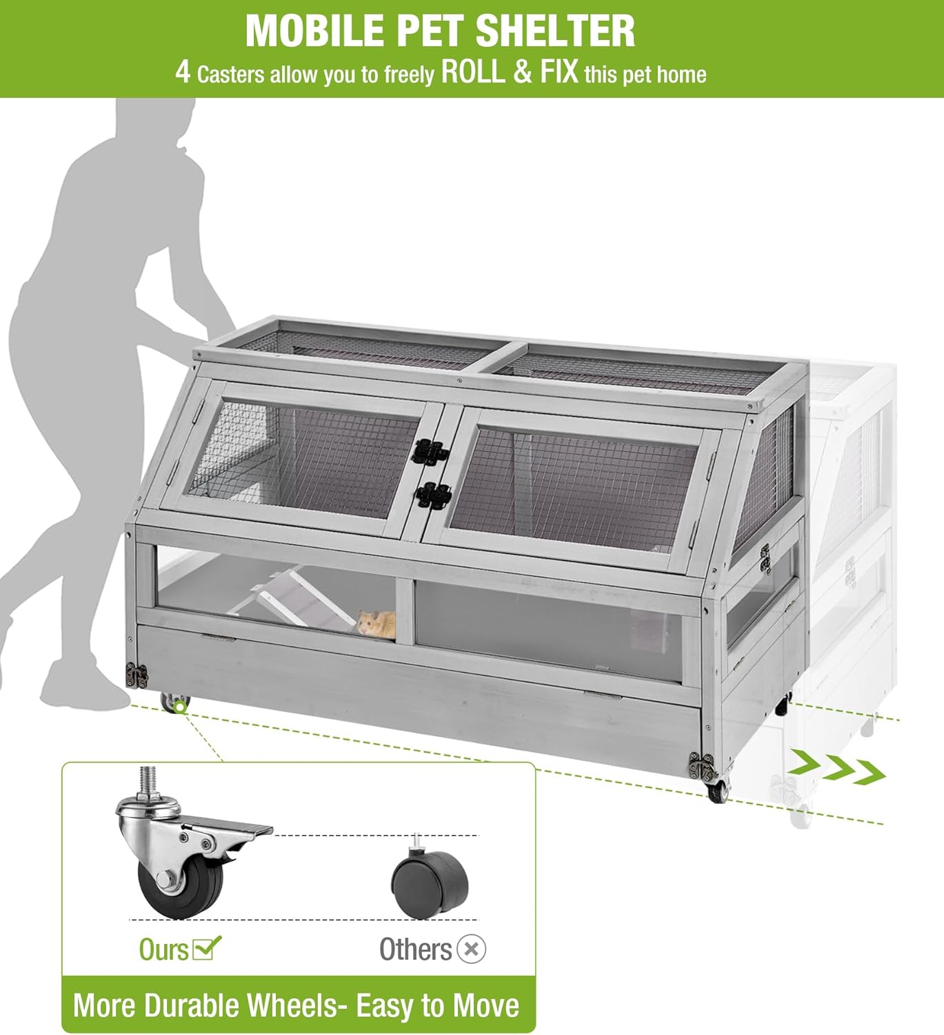 GUTINNEEN Guinea Pig Cage, Hamster Cage with Chew-Proof Aluminum Edges & Leak-Proof PVC Layer, Small Animal Cage with 4-Wheel Design, Acrylic/Mesh Panels for Ferrets, Rats