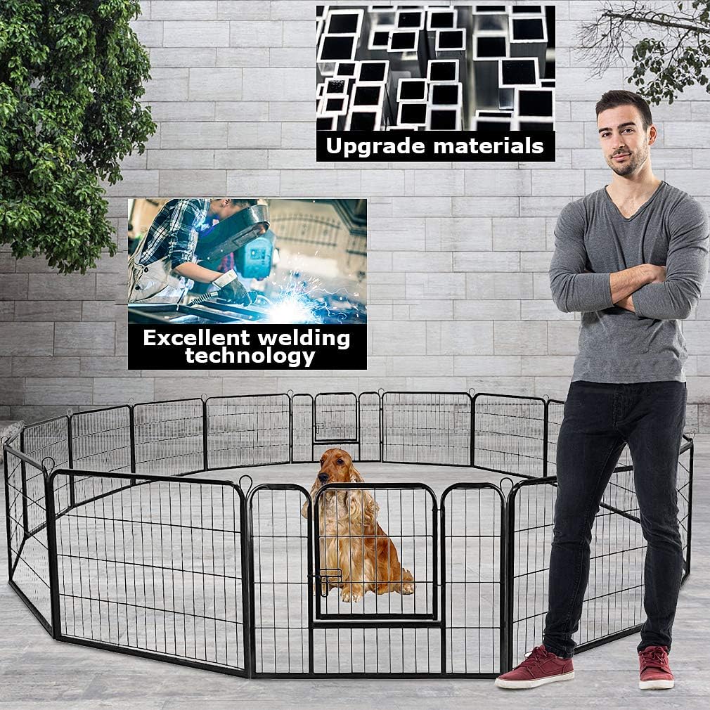 BestPet Dog Playpen Indoor 32 inch 16 Panels Metal Dog Pen Pet Dog Fence Outdoor Exercise Pen with Doors,Pet Puppy Playpen for RV Camping Yard, Black