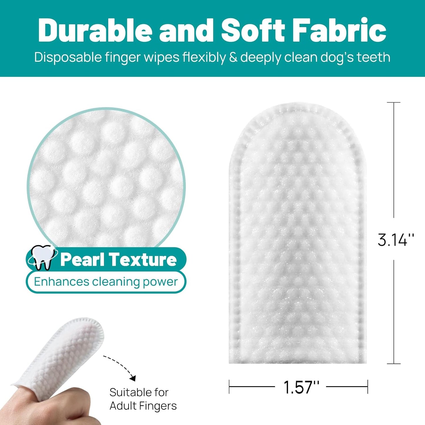 Dog Dental Care Finger Wipes - Teeth Cleaning Finger Wipes for Dog & Cats - Tooth Brushing Kit Dental Wipes for Dog - Reduces Plaque & Freshens Breath (50 PCS, Unscented)