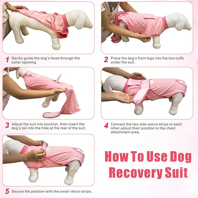 Idepet Dog Recovery Suit Female,Dogs Onesie Suit Surgery Male Breathable Pet Bodysuit for Spay Neuter E-Collar & Cone Alternative Surgical Suit Puppy Abdominal Anti Licking Wounds Shirt (Pink, S)