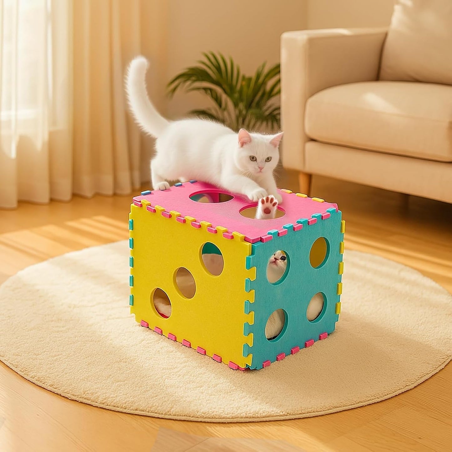 Cat Houses for Indoor Cats, Cute Cat Bed Cave with Soft Pillow, Cat Cube for Multiple Large Cats, Fun Dice Shaped, 17 Inches