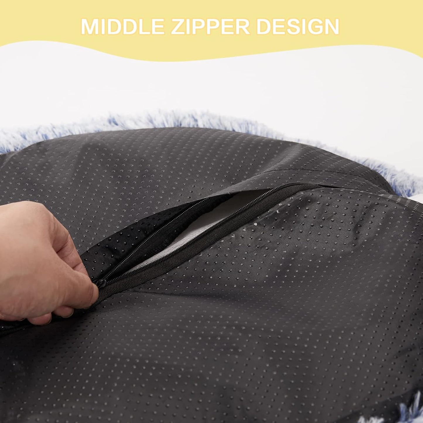 Bedfolks Calming Donut Dog Bed, 30 Inches Round Fluffy Dog Beds for Medium Dogs, Anti-Anxiety Plush Dog Bed, Machine Washable Pet Bed (Navy Blue, Medium)