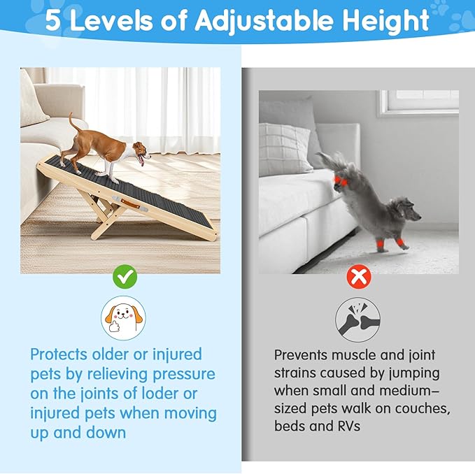 Dog Ramp for Couch, Bed, Wooden Long Pet Stairs for Small & Large Old Dogs & Cats, Hold up to 100lb, Adjustable Height from 11.41" to 20.47", Portable Doggie Steps (39.37" Long)