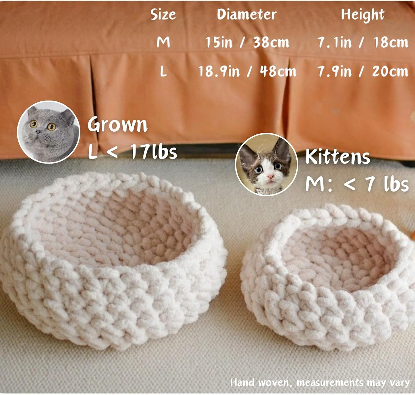 Cat Nest Bed – Premium Handwoven Washable Extra Soft Round Cave House for Indoor Kitten & Kitty, Small & Large (DGreen,Medium)
