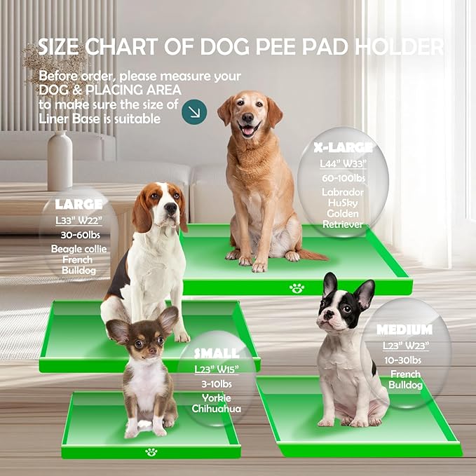 MEEXPAWS Dog Pee Pad Holder Foldable, Puppy Pad Holder Liner Base High Side, Dog Litter Box Indoor 23x15 in, Training Pad Holder Leak-Proof Easy Clean