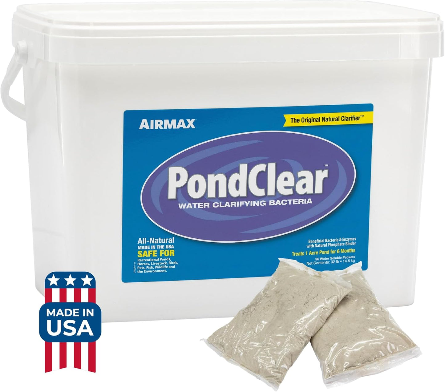 Airmax PondClear Packets, Beneficial Bacteria & Enzyme Clarifier Treatment with Ecoboost PRx, Clear & Clean Pond & Lake Water, Safe for Fish, 96 Count