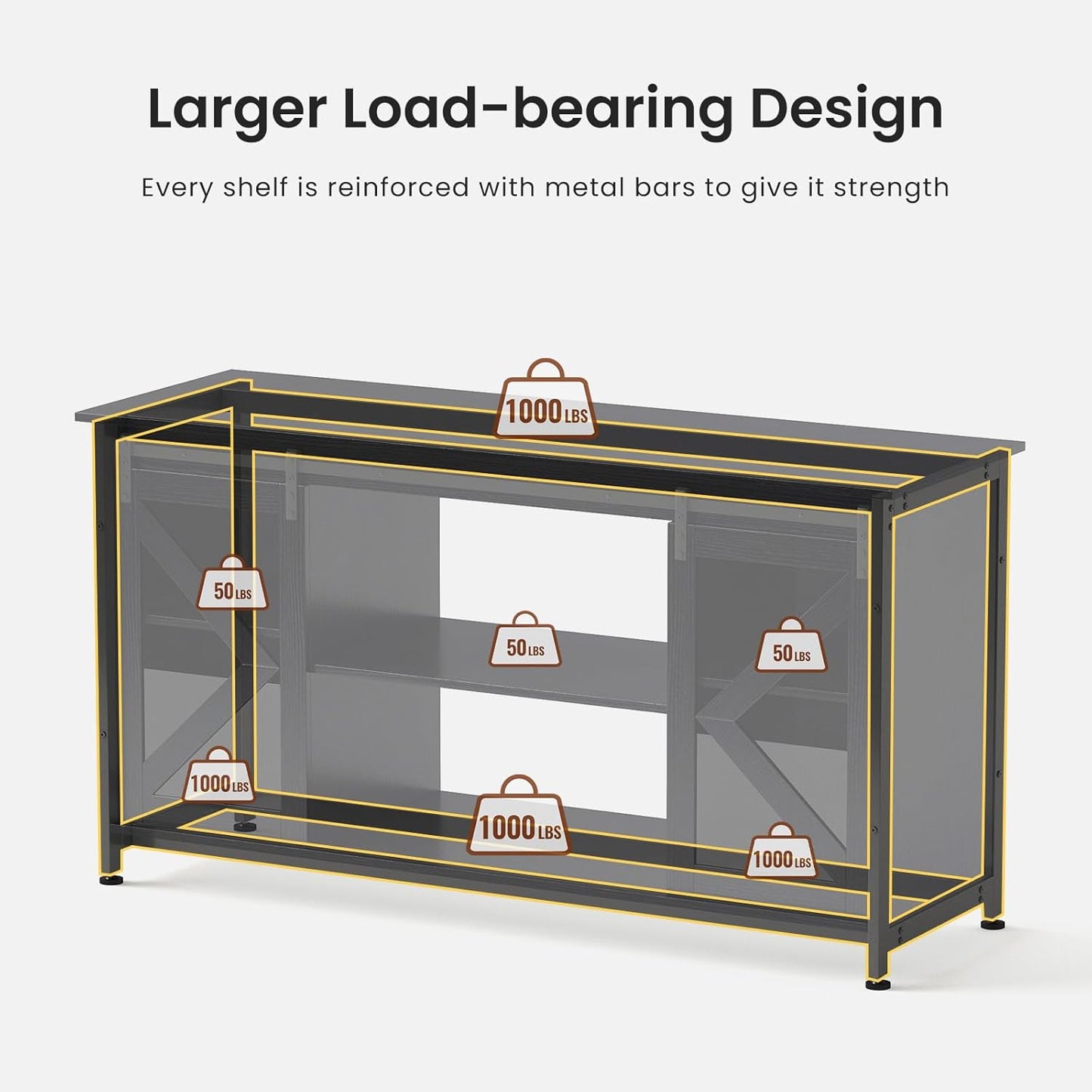 55-75 Gallon Aquarium Stand Heavy Duty Steel Frame, Fish Tank Cabinet with Accessories Storage for Reptile Terrarium & Turtle Tank - 1000lbs Capacity (Grey)