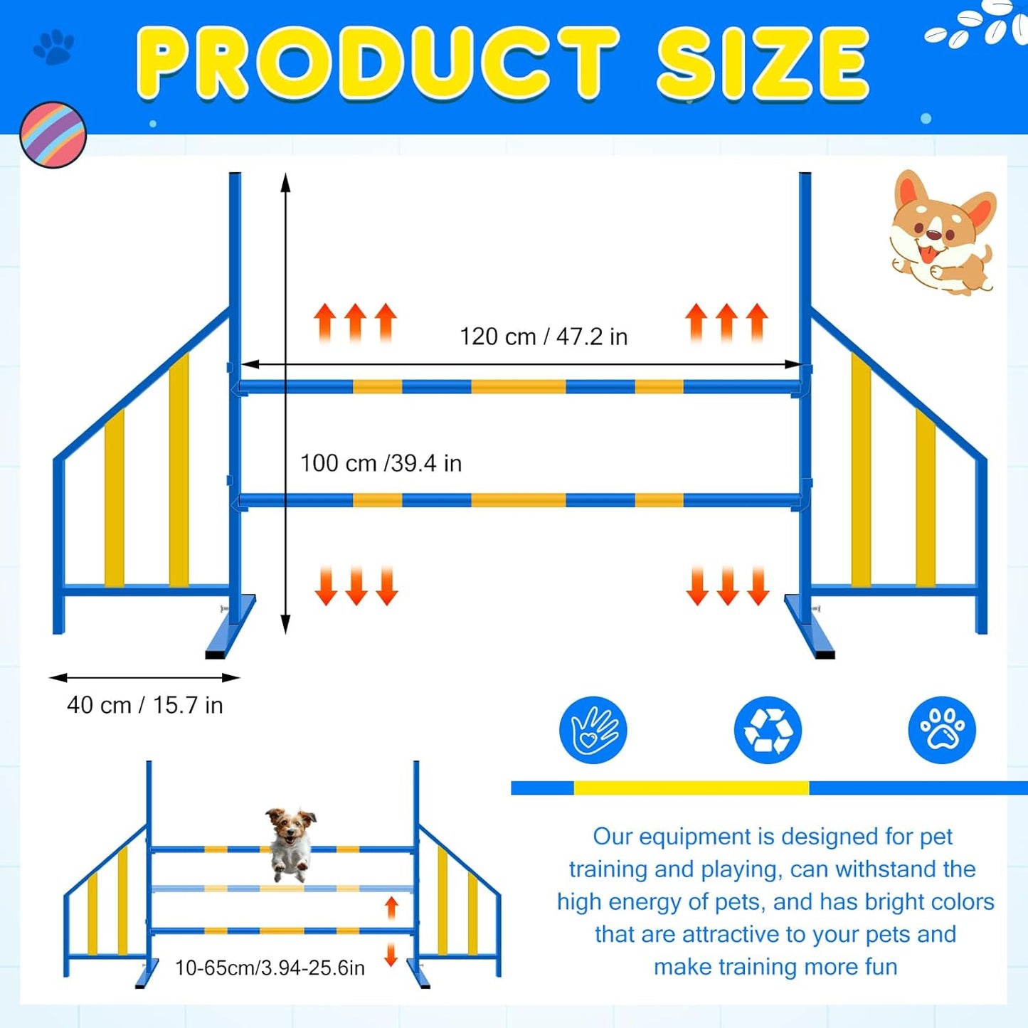 Agility Wing Jumps with Bar Dog Training Hedge Adjustable Pet Hurdles Jump Bars for Indoor Outdoor Dog Pet Agility Course Game