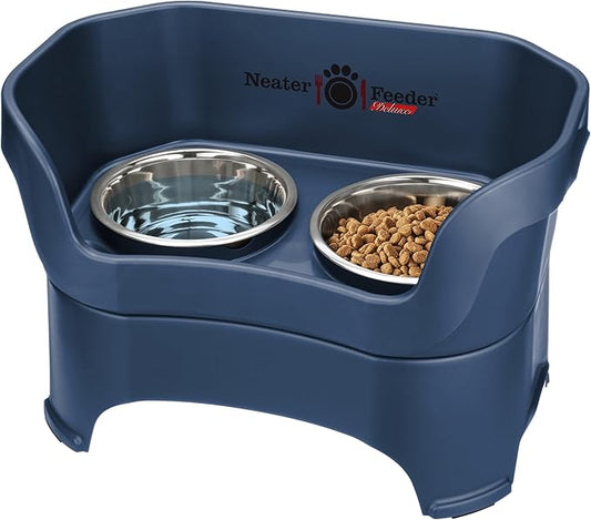 Neater Pet Brands Neater Feeder Deluxe Mess Proof Dog Bowls Elevated for Large Dogs Over 40 lbs, Made in USA, No Spill Raised Dog Food Bowl Stand Feeding Station, Food and Water Bowl Set, Dark Blue
