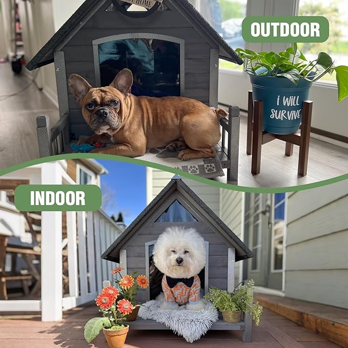 Dog House Outdoor with Anti-Chewing Iron Frame, Weatherproof Dog Kennel for Small Medium Large Dogs Indoor (Grey, 45" x 32.9" x 32.6")