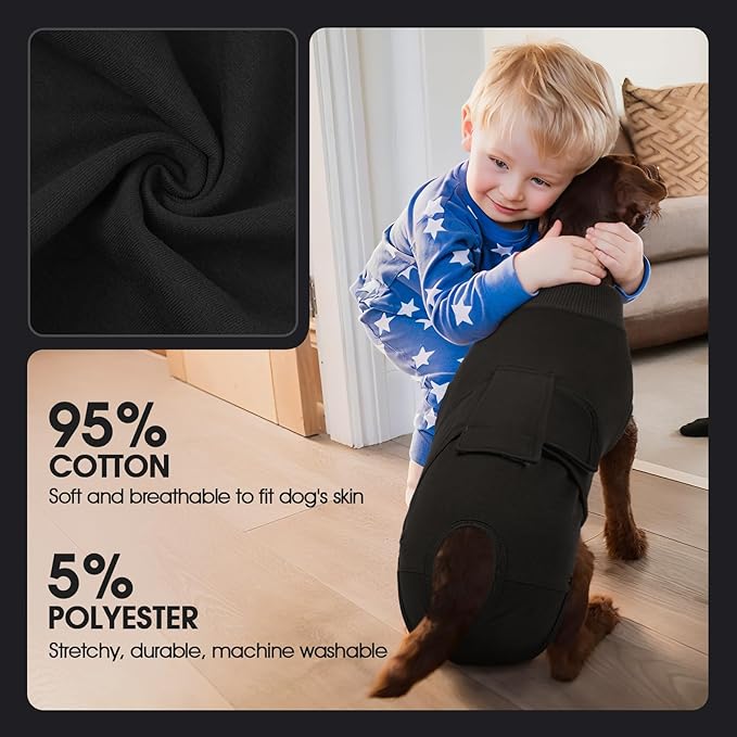 FUAMEY Dog Recovery Suit Male,Dogs Surgery Neuter Suits Puppy Spay Shirts for Female Protect Dog's Skin Anti Licking Abdominal Wounds Doggie Onesie Pet Bodysuit Alternative to Cone Black XS