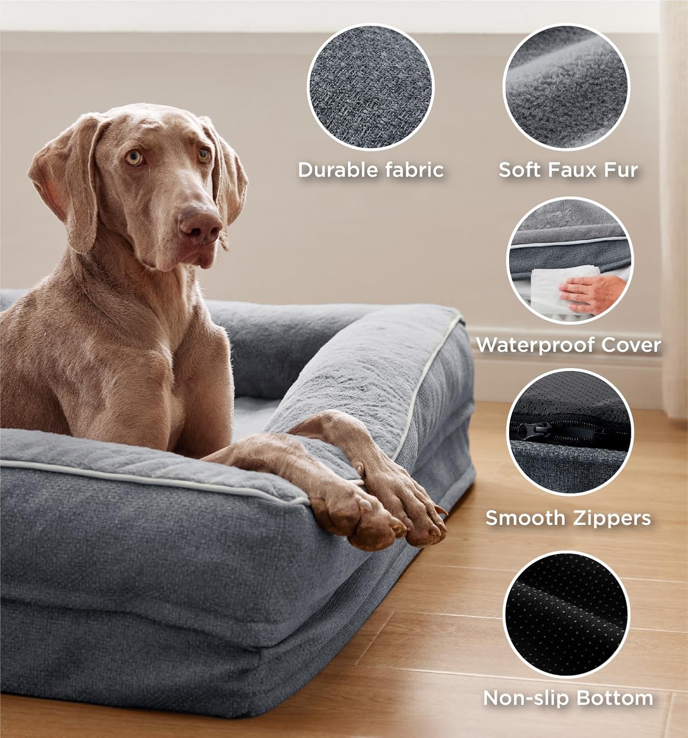 Made4Pets Orthopedic Dog Bed for Small Dogs, Supportive Foam Small Pet Bed Sofa with Washable Removable Cover, Waterproof Dog Couch Bed, Non-Slip Bottom and Egg-Crate Foam, Grey