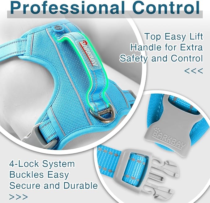 BARKBAY Dog Harness No Pull with ID Tag Pocket - Heavy Duty, Reflective, Easy Control for Large Dogs(Blue,XL)