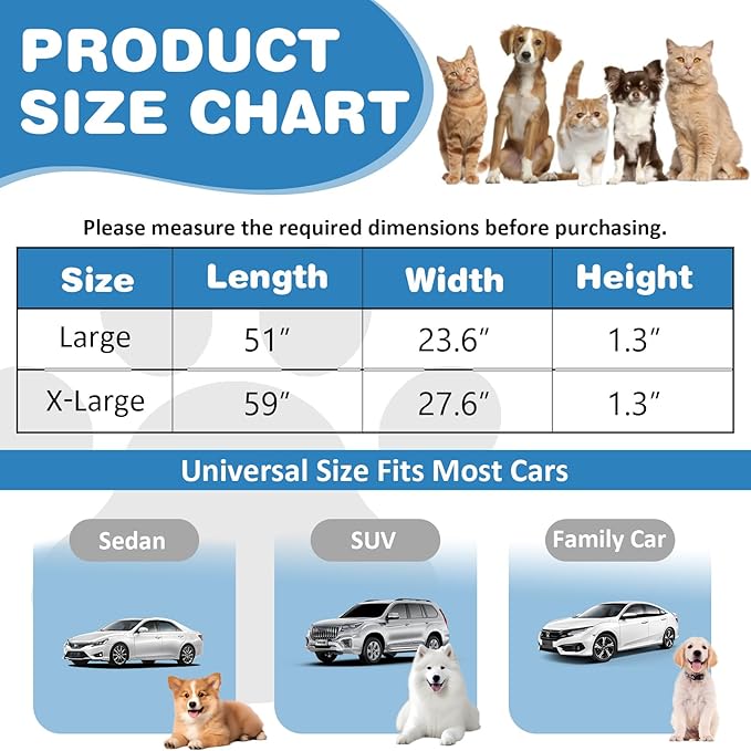 VClife Dog Car Seat Cover for Backseat Extender, Anti Slip Dog Bed Mat Travel Blanket, Pet Friendly Backseat Cover for Cars, SUVs, Small Trucks, Back Seat Extender Protector (Light Gray, 59"×27.6")