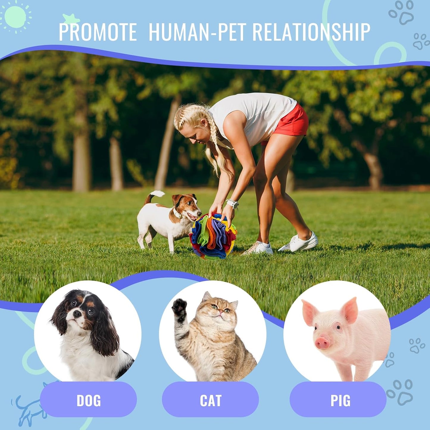 Pet Snuffle Ball, Puzzle Sniffing Interactive Dog Ball for Blind Dogs Training Stress Relief Dog Enrichment Toys Treat Machine Washable (15cm, Rainbow Color)