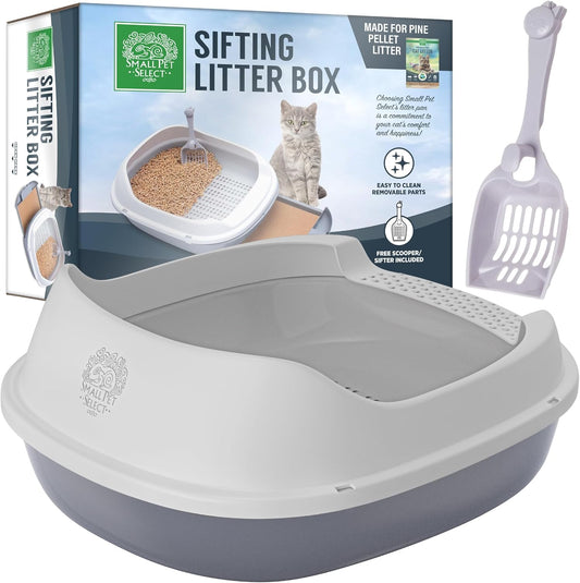 Small Pet Select - Sifting Cat Litter Box, with 5 Pee Pads and Litter Scoop, Premium System for Cats and Other Small Animals, Tidy and Easy to Clean with Drawer, Scoop, and Removable Tray