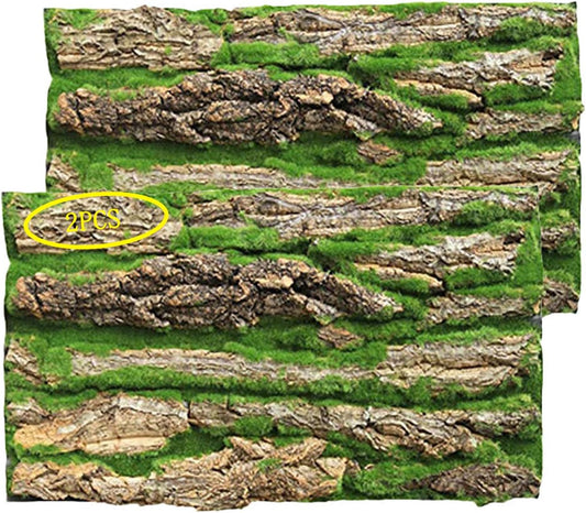 PINVNBY Cork Terrarium Background,Reptile Bark Backdrop Wall Decor and Artificial Moss for Gecko,Lizard,Tortoise,Chameleon (2 Pack)