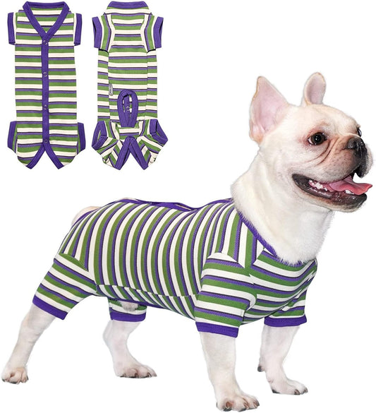 TONY HOBY Dog Pajamas, Knitted Dog Jumpsuit Shirt in Cold Weather, Dogs Surgical Recovery Suit for Small Medium Dogs (Purple&Green, Boy, XL)