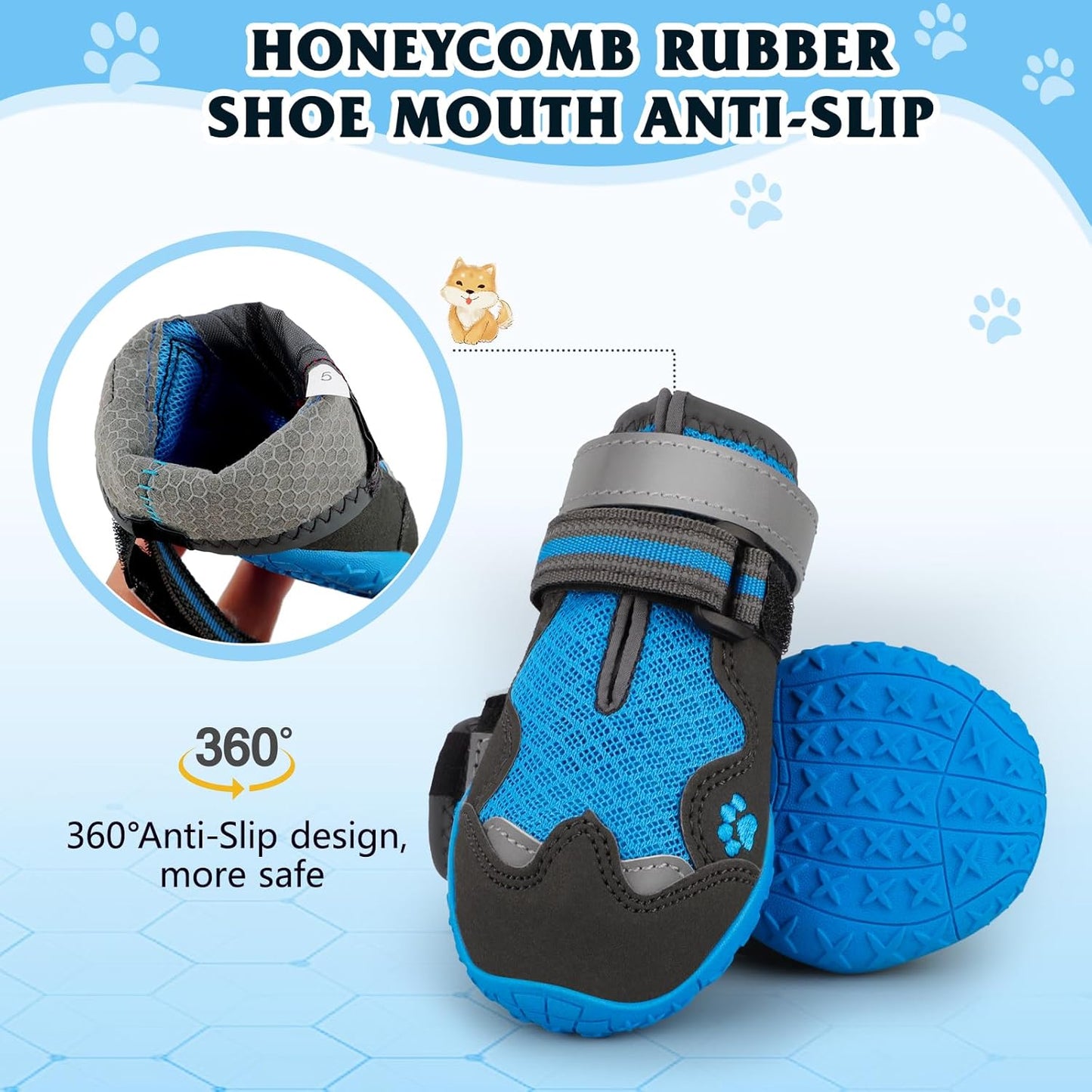 Dog Shoes for Large Medium Small Dog, Mesh Breathable Dog Shoes for Hot Pavement, Anti-Slip Dogs Boots Paw Protectors with Reflective for Outdoor Walking Indoor Hardfloors (Size 3)