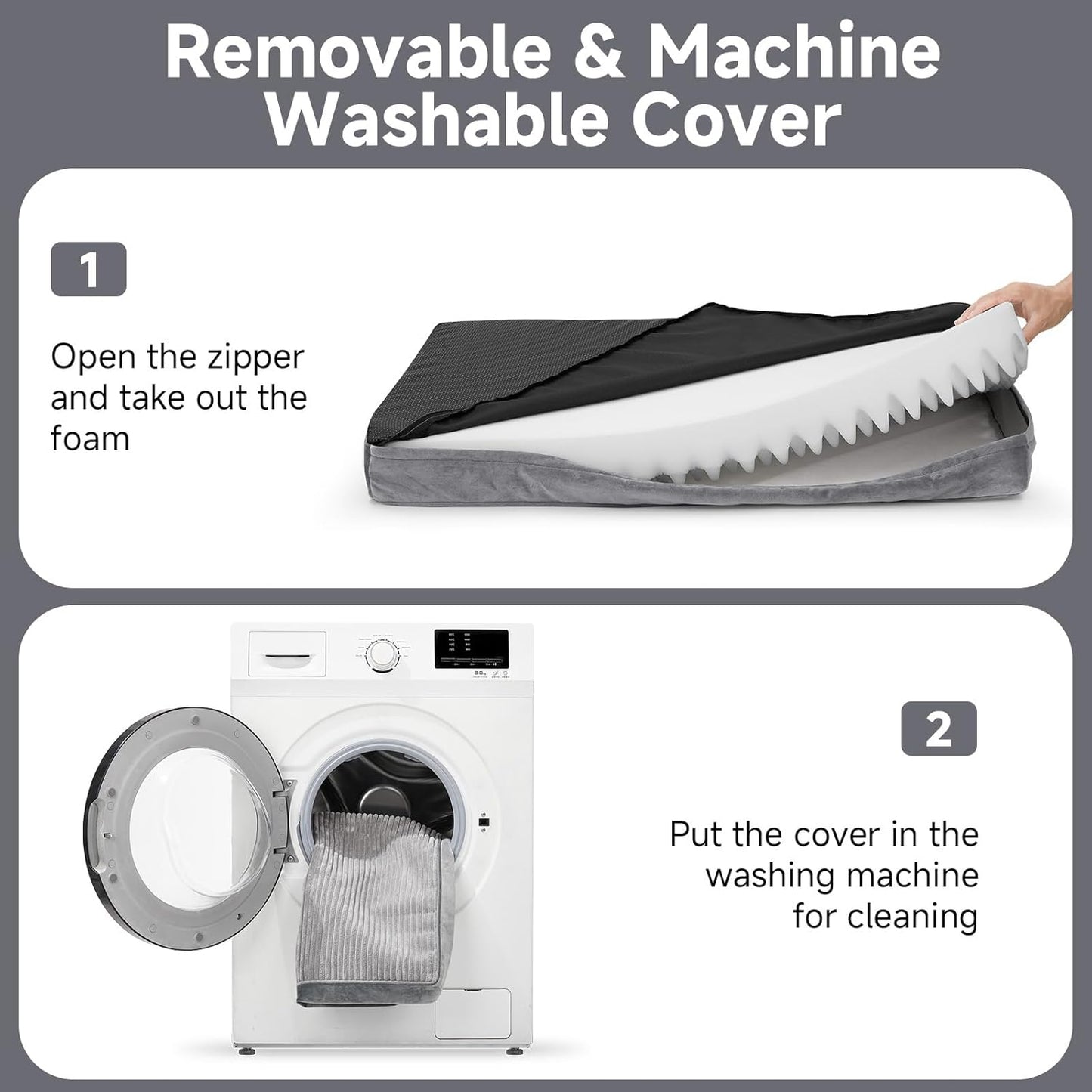 OhGeni Orthopedic Waterproof & Machine Washable Dog Bed for Extra Large Pets, Suitable for Crates, Cat Mat with 25D Egg Crate Foam, Non-Slip Bottom & Removable Cover, Invisible Zipper, 47 Inches(Gray)