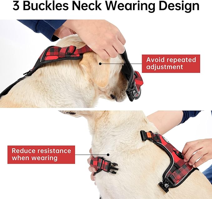 IVY&LANE No Pull Dog Harness with Leash Set, Reflective No Choke Pet Vest,Adjustable Oxford Dog Vest Harness with Easy Control Handle for Medium Lagre Dogs (Checkered Red,M)