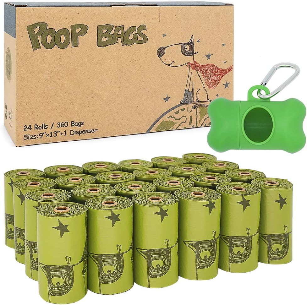 Ley's Dog Poop Bags 360 Count, Biodegradable Poop bags Extra Thick Strong, Eco-Friendly Dog Waste Bag, Doggie Bag Refill Rolls with Dispenser