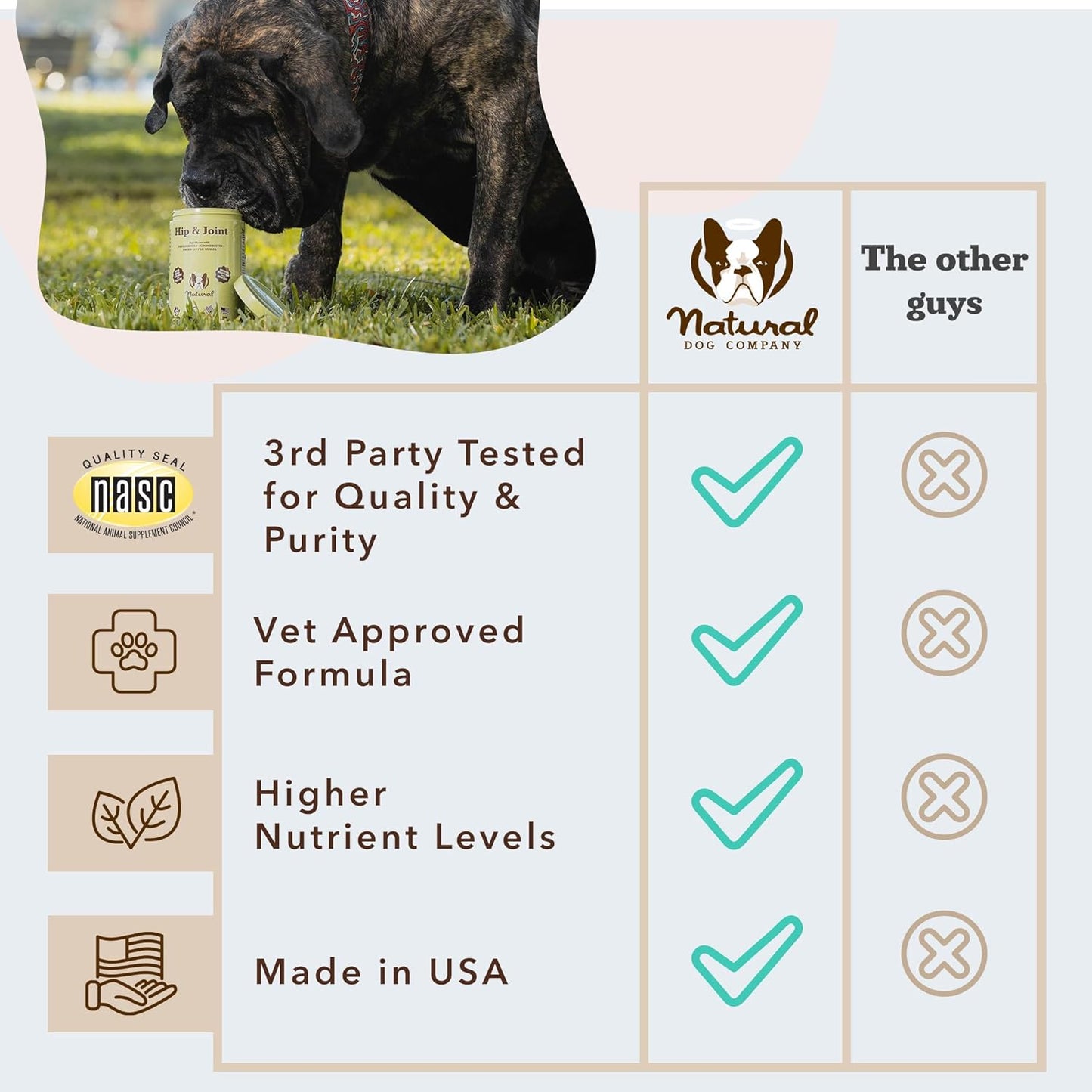 Natural Dog Company Hip & Joint Chews for Dogs with Glucosamine for Dogs + Chondroitin, MSM & Turmeric, Supports Mobility & Reduces Discomfort, Stiffness, Natural Pain Relief Joint Supplement. 180 Ct