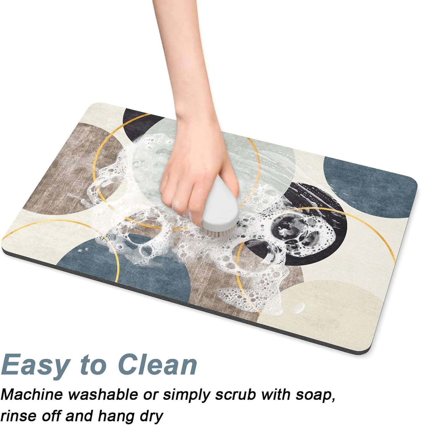 Rnivvi Dog Food Mat, 16" x 24" Boho Absorbent Dog Cat Bowl Mat for Food and Water, Cute Anti-Slip Rubber Pet Feeding Rug Protect Floors, Puppy Placemat for Feeding & Watering Supplies, Abstract Circle