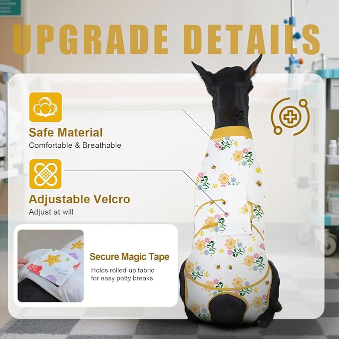 Recovery Suit for Dogs After Surgery, Professional Dog Surgical Suit for Female Spay, Male Neuter, E-Collar & Cone Alternative Dog Onesie for Abdominal Wounds Skin Disease, Yellow, XXL