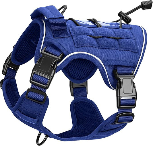 Heavy-Duty Tactical Dog Harness for Large Dogs, No Pull Adjustable Reflective Pet Vest with Molle System, K9 Military-Grade Control for Service Training, Outdoor & 10+ Breeds, Dazzling Blue, Small
