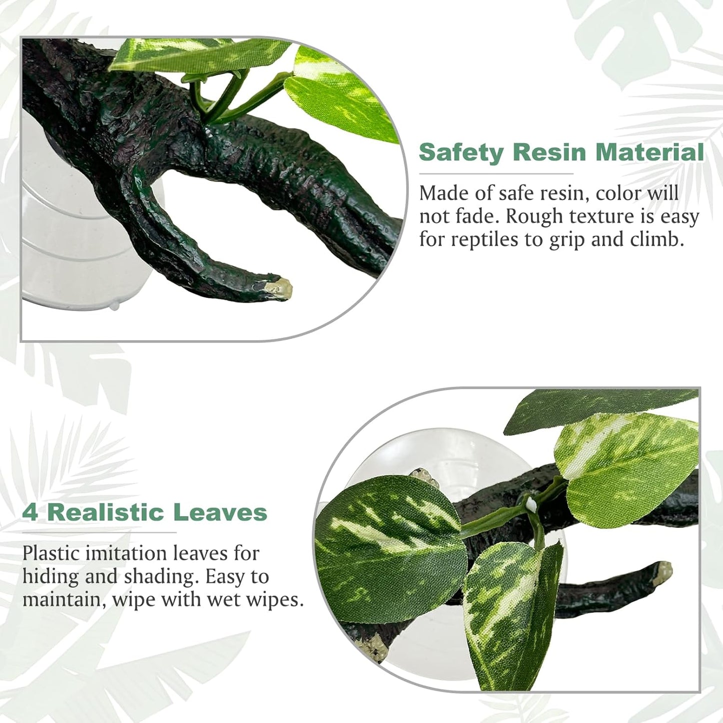 Fhiny Snake Climbing Branch, 2 PCS Resin Reptile Branches for Climbing with Suction Cups Frog Terrarium Plants Reptile Tank Decor Accessories for Frog Corn Snake Lizard Bearded Dragon Gecko