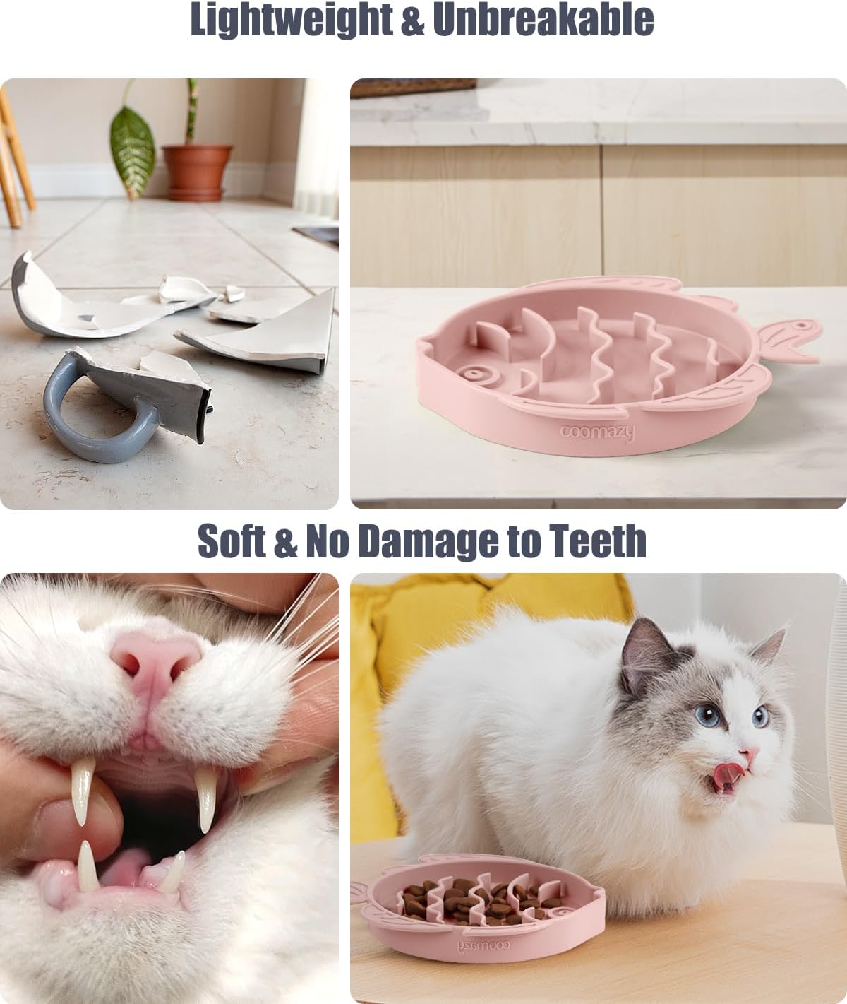 Coomazy 2-in-1 Silicone Slow Feeder Dog Cat Bowls, Lick Mat Interactive Puzzle Toy for Pets Dry/Wet Food Training, Keeps Dogs Cats Busy, Prevents Puppy Kitty Overeating (Pink, 1.2 Cup)