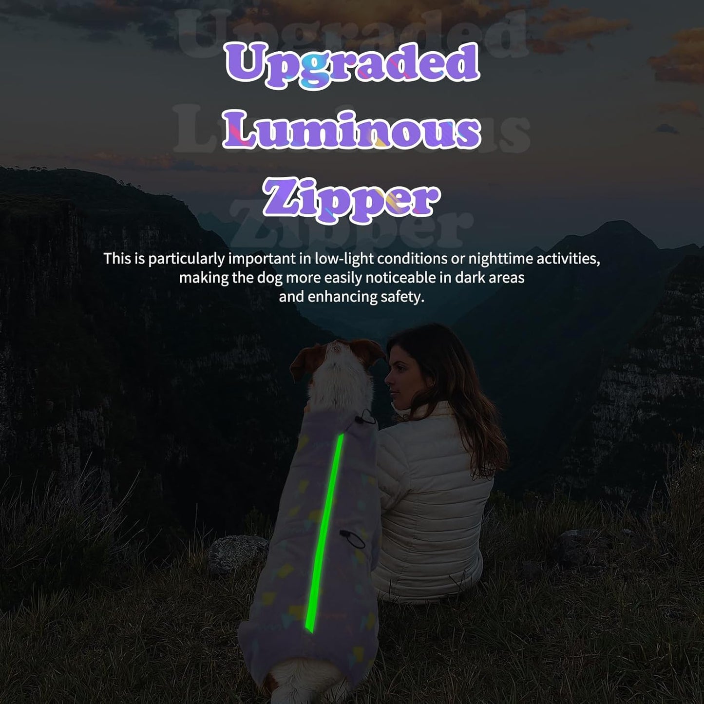 ROZKITCH Dog Fleece Coat, Pet Windproof Warm Cold Weather Jacket Vest with Luminous Zipper, Jumpsuit Apparel Outfit Clothes for Small Medium Large Dog Geometry L