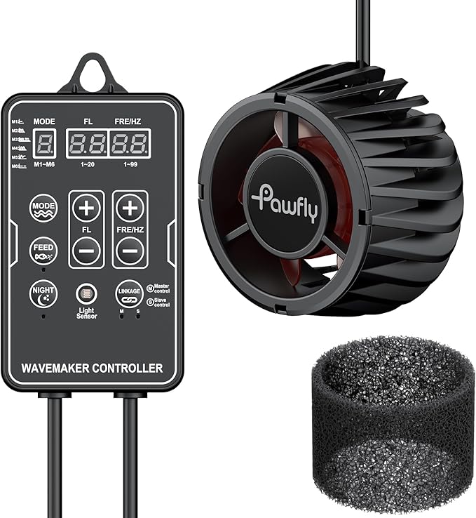 Pawfly 3400 GPH Wave Maker for Aquarium, DC 24V 20W Aquarium Powerhead with LED Controller, Quiet Submersible Wavemaker, Water Circulation Pump for 50-450 Gallon Freshwater Saltwater Tank
