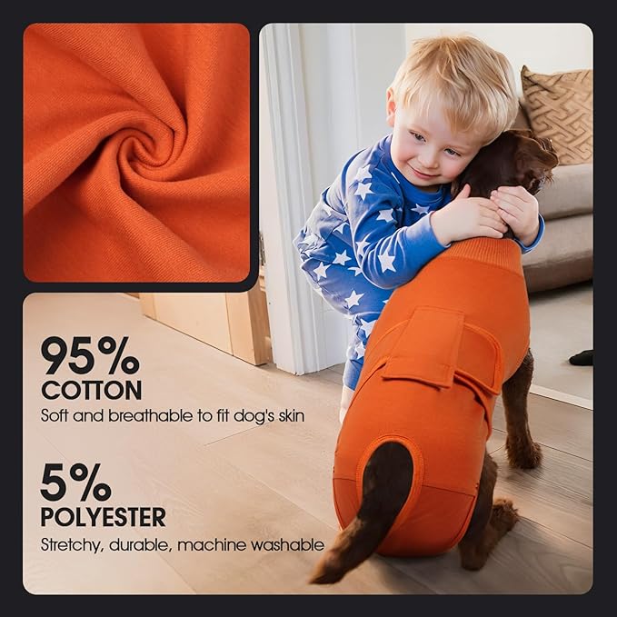 FUAMEY Dog Recovery Suit Male,Dogs Surgery Neuter Suits Puppy Spay Shirts for Female Protect Dog's Skin Anti Licking Abdominal Wounds Doggie Onesie Pet Bodysuit Alternative to Cone Orange XS