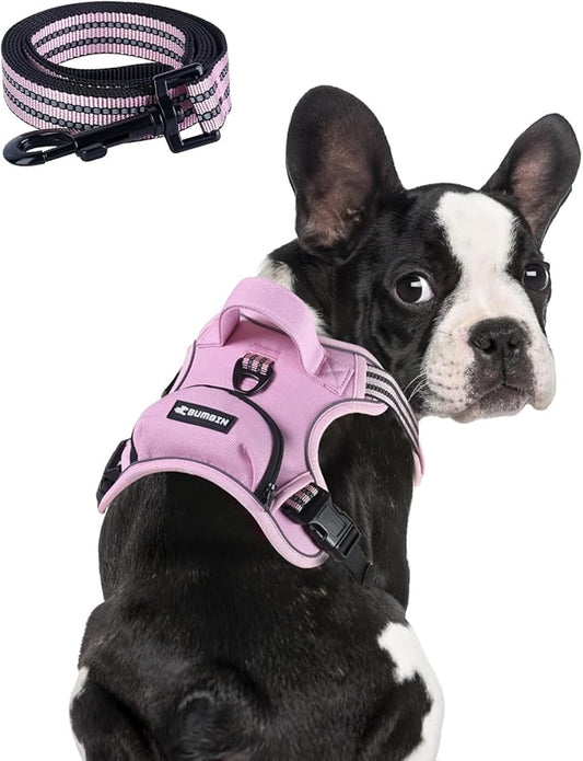 BUMBIN Dog Harness for Large Dogs, No Pull Adjustable No Choke Pet Vest with Dog Leash Fit Smart Reflective Pet Walking Harness for Training Easy Control Soft Handle Pink L