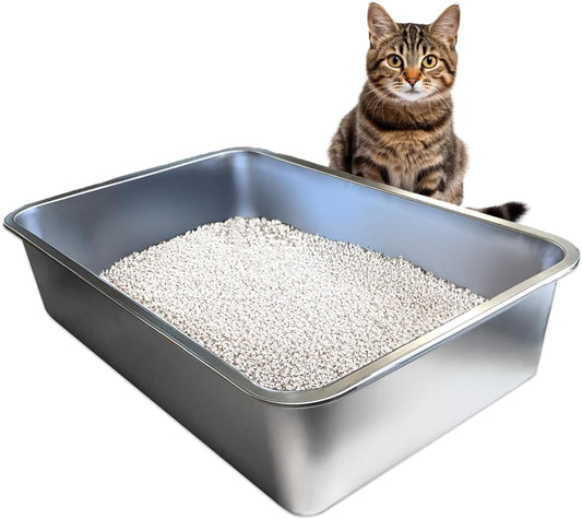iPrimio Ultimate Stainless Steel XL Cat Litter Box - XL Litter Box for Big Cats - Large Cat Litter Box - Never Absorbs Odor, Stains, or Rusts - Easy Cleaning Litterbox Designed by Cat Owners (1 Pan)