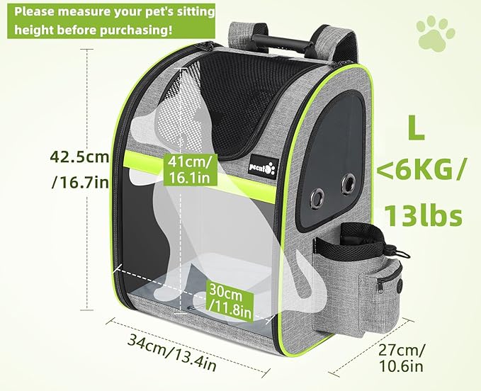Pecute Pet Carrier Backpack, Cat Backpack Carrier, Expandable with Breathable Mesh for Small Dogs Cats Puppies, Dog Backpack Carrier for Hiking Travel Camping Outdoor, Hold Pets Up to 18 Lbs
