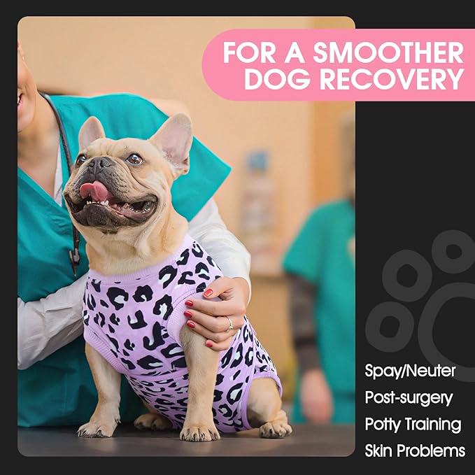 FUAMEY Recovery Suit for Dogs After Surgery,Soft Breathable Dog Bodysuit E-Collar & Cone Alternative Surgical Suit,Male Female Dog Neuter Spay Suits Anti Licking Wounds Onesie Purple Leopard XXL