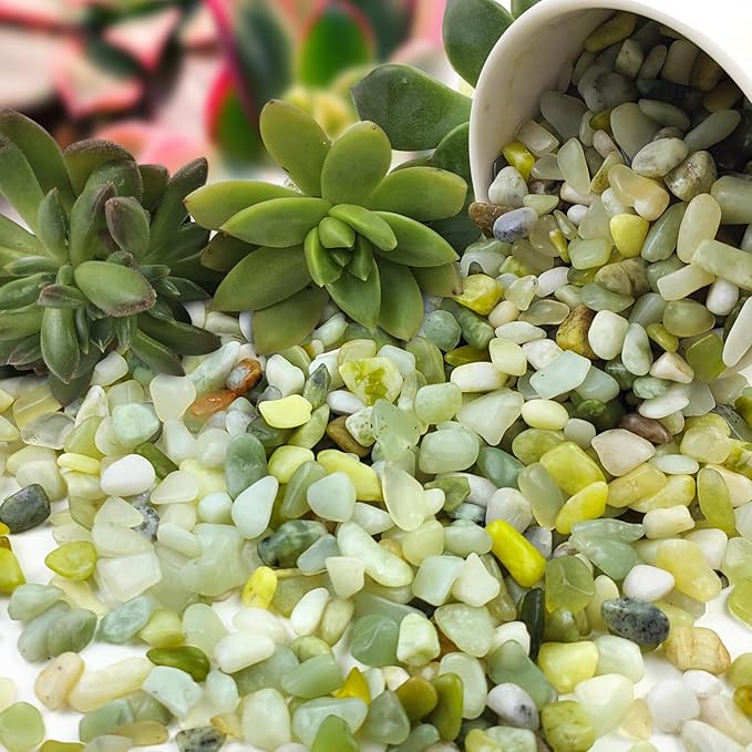 Jade Pebbles for Indoor Plants,1/4 Inch (3-6 MM) Polished Green Pea Gravel Small Rocks for Plants, Succulents, Cactus, Vases, Terrarium