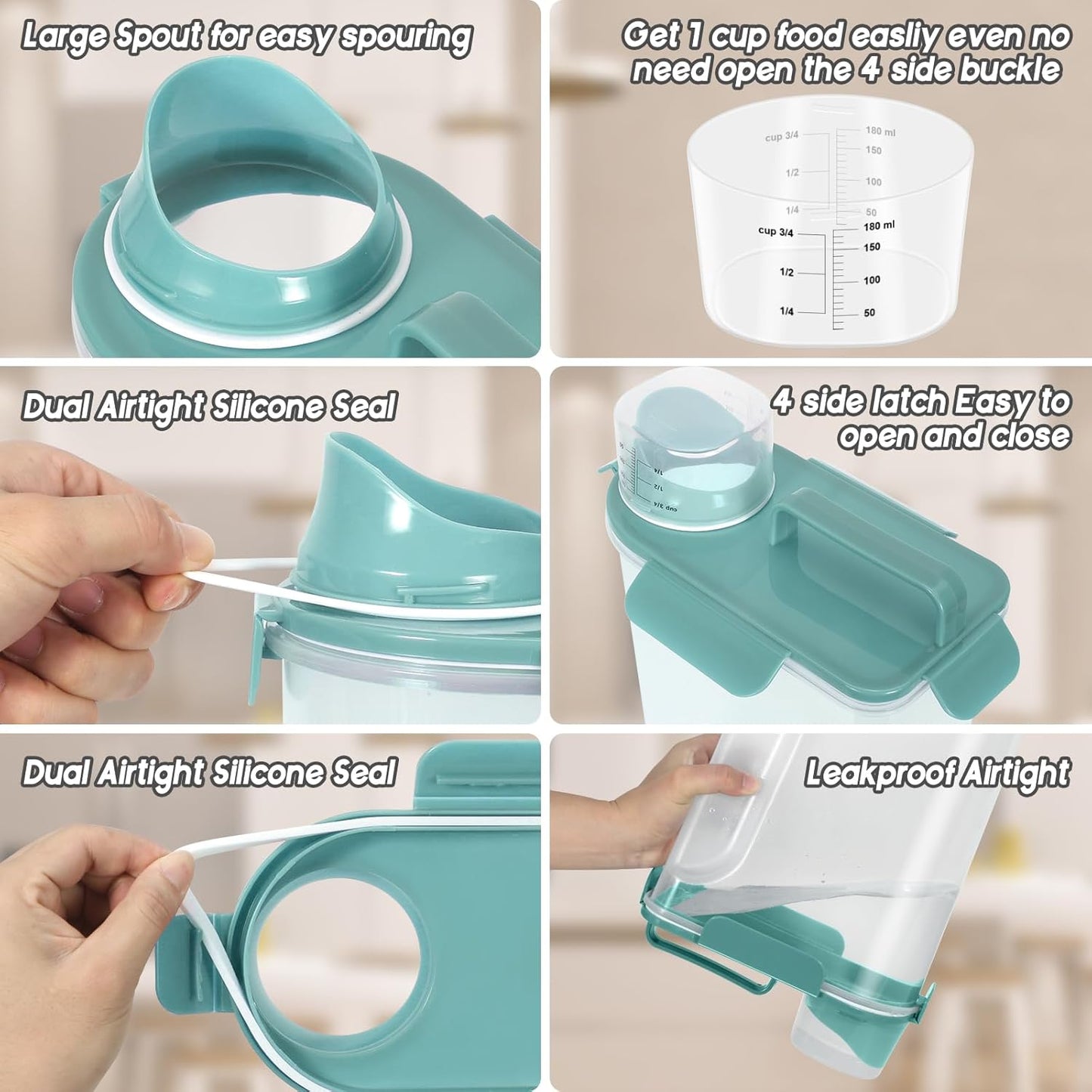 5-7Lbs Cat Dog Storage Container, Portable Pet Food Containers with Upgraded Large Spout and Cup, Small Animal Kibble Dispenser for Bird Seed, Oatmeal, Rice, Flour (2, Pink+Lake Blue, 5L)