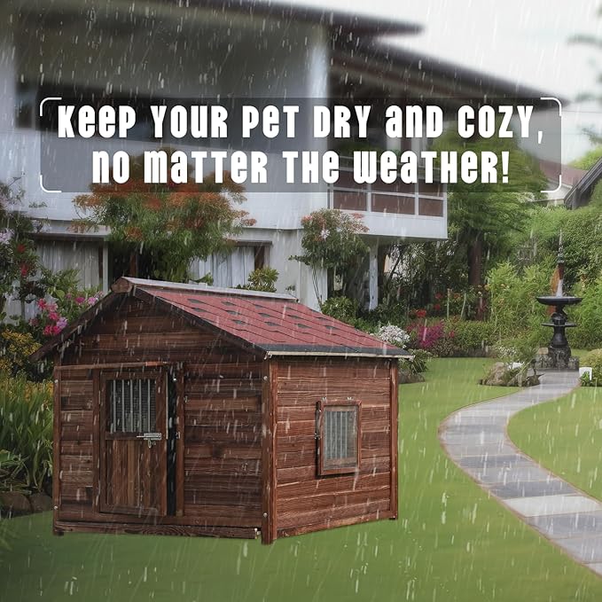 Extra Large Dog House Outdoor Made of Solid Pine Wood, Warm Doghouse, Dog House with Elevated Floor for Large Dogs, (Wood, 3XL)