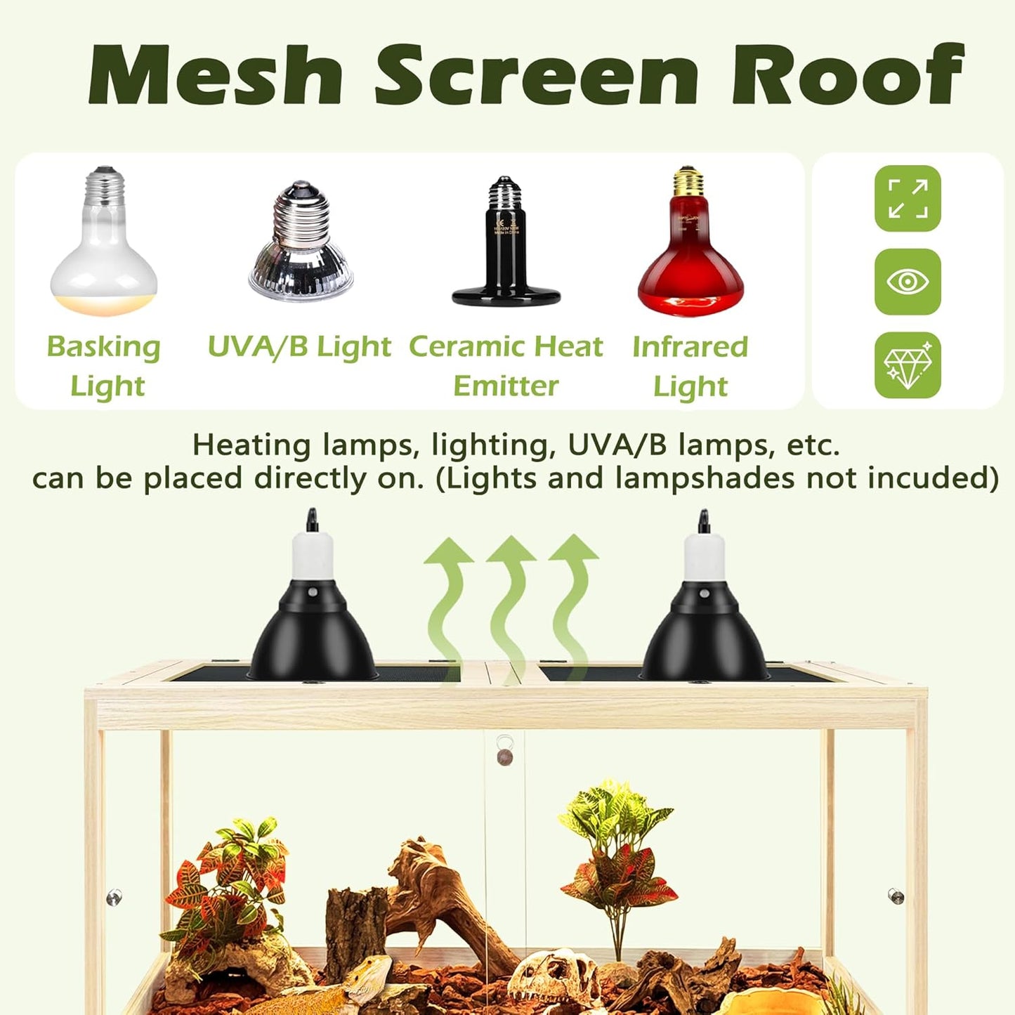 PROLEE Bearded Dragon Tank with Leg,Tempered Glass Lizard Tanks and Reptile Enclosure,Up to 78 Gallon Reptile Tank with Metal Mesh and Lockable Door for Snakes,Chameleon (Oak, 31Gallons,32inch)