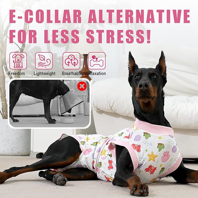 Recovery Suit for Dogs After Surgery, Professional Dog Surgical Suit for Female Spay, Male Neuter, E-Collar & Cone Alternative Dog Onesie for Abdominal Wounds Skin Disease, Jellyfish, S
