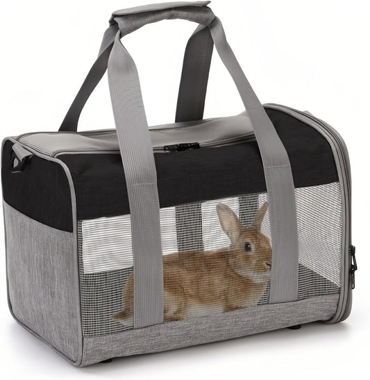 PINVNBY Bunny Carrier for Travel Camping Outdoor, Small Pet Carrier, Guinea Pig Carrier, Breathable Pet Portable Hand Bag for Hamster Bunny Guinea Pig（Black & Gray）