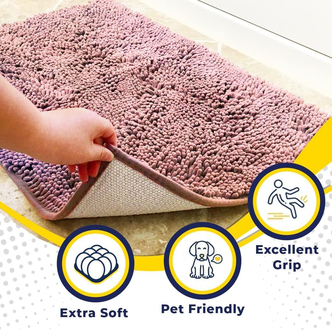 Muddy Mat® Original Dog Door Mat for Muddy Paws, Super Absorbent Microfiber, Non-Slip Washable Pet Rug, Quick Dry Chenille Entryway Carpet, Machine Washable Indoor Outdoor mat, Pink 35"x60"